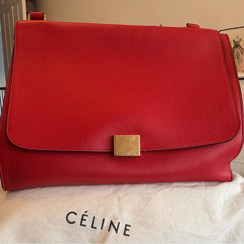 Celine Trapeze Handbag in Red Leather